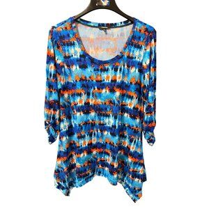 Premise Tie Dye Blue Orange Asymmetric Hem Tunic Top Sz Large Top